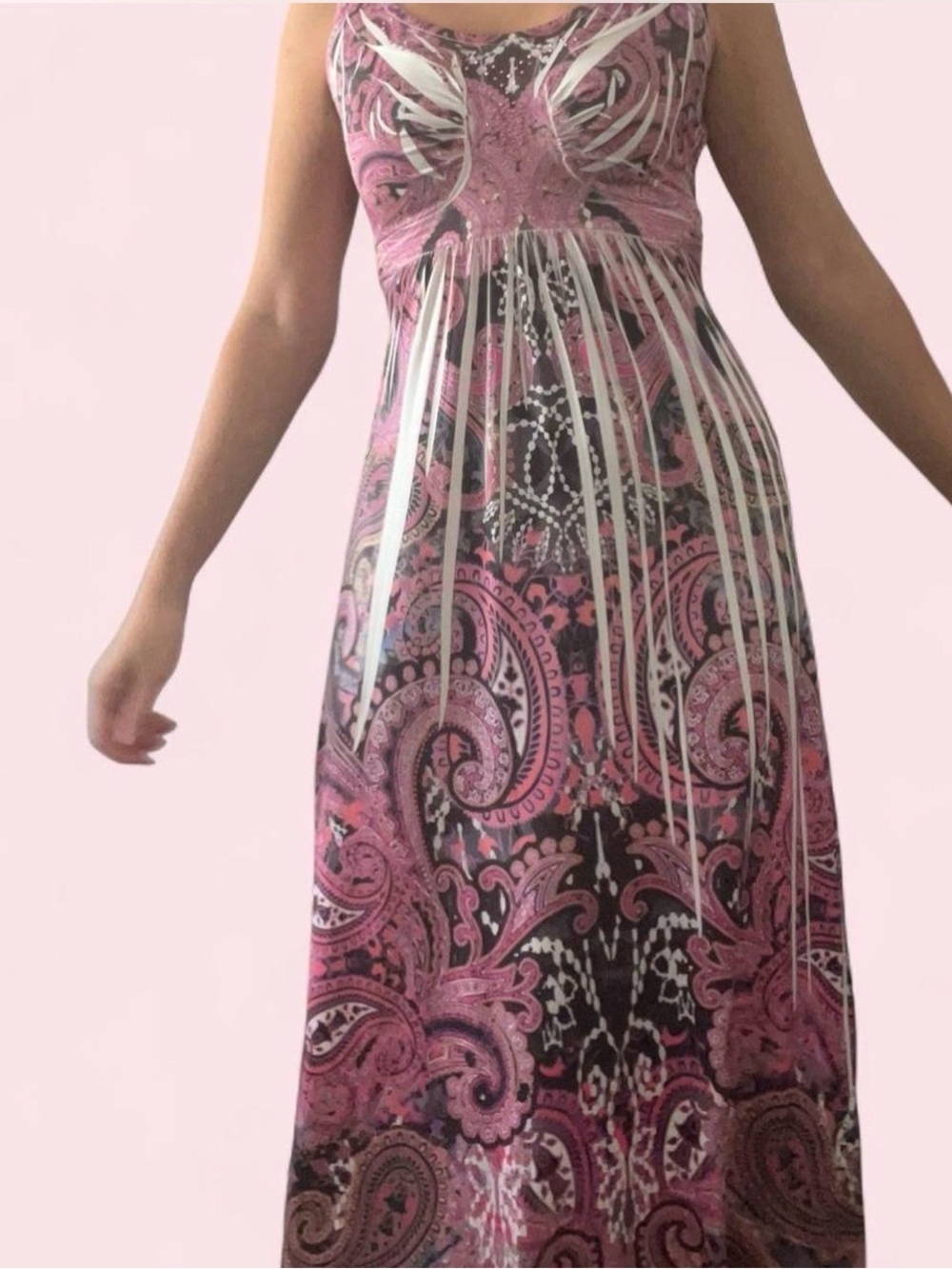 y2k Pink Paisley Maxi Dress - Sleeveless